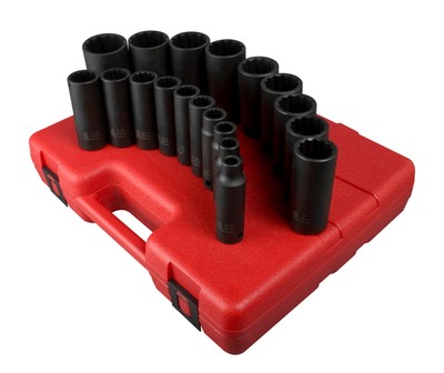 SUNEX TOOLS 2820 1/2-Inch Drive 12-Point SAE Deep Impact Set, 19 Piece