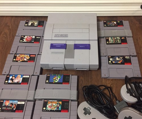 Super Nintendo SNES Console Lot W/ 12 Games. Mario Kart, World, All Stars, Jam