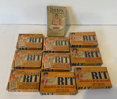 9 Vintage Rit Dye + 1 Tintex ~ Sealed Boxes