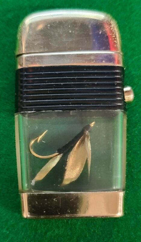 RARE VINTAGE SCRIPTO VU-LIGHTER GOLD PLATED, GOLD FLY FISHING LURE