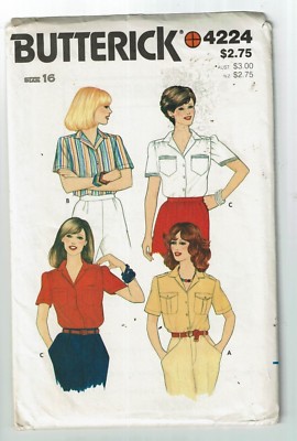Butterick # 4224 VTG Loose-fitting Blouse with variations Pattern Sz 16  UC