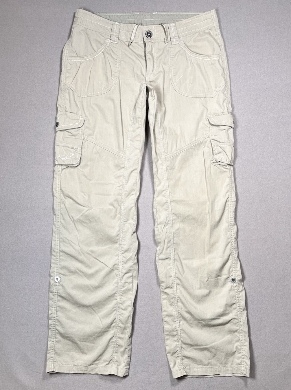 Kuhl Kontra Outdoor Lightweight Roll Up Button Cargo Beige Pants - Women 4 X 30