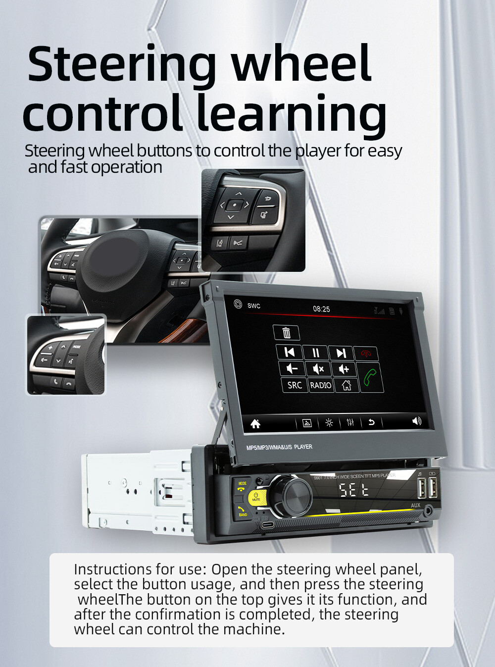 7" Car Stereo Radio Head Unit MP5 Player USB 1 DIN FM Bluetooth GPS Touch Screen