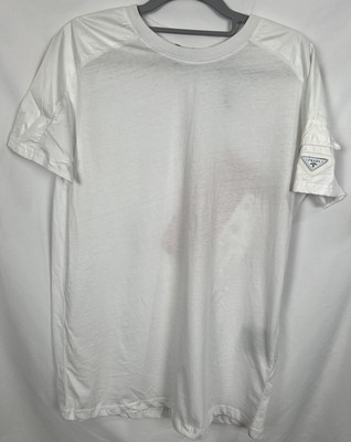 PRADA MILANO ARM LOGO WHITE NYLON SHOULDER T SHIRT SMALL