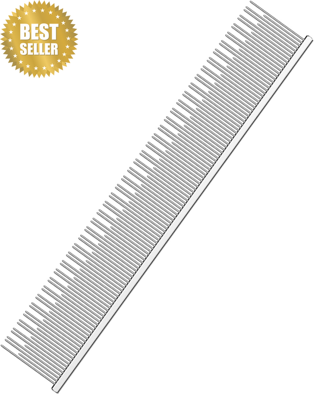 Pet Grooming Rake & Metal Comb & Flea Comb for Cats and Dogs (Dual Tooth, Silver