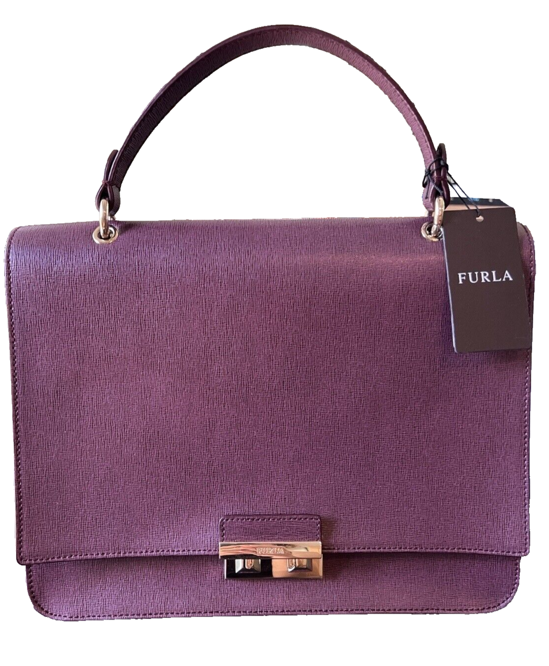 Furla Bella Saffiano Bordeaux Purple Leather Top Handle Bag Great Condition
