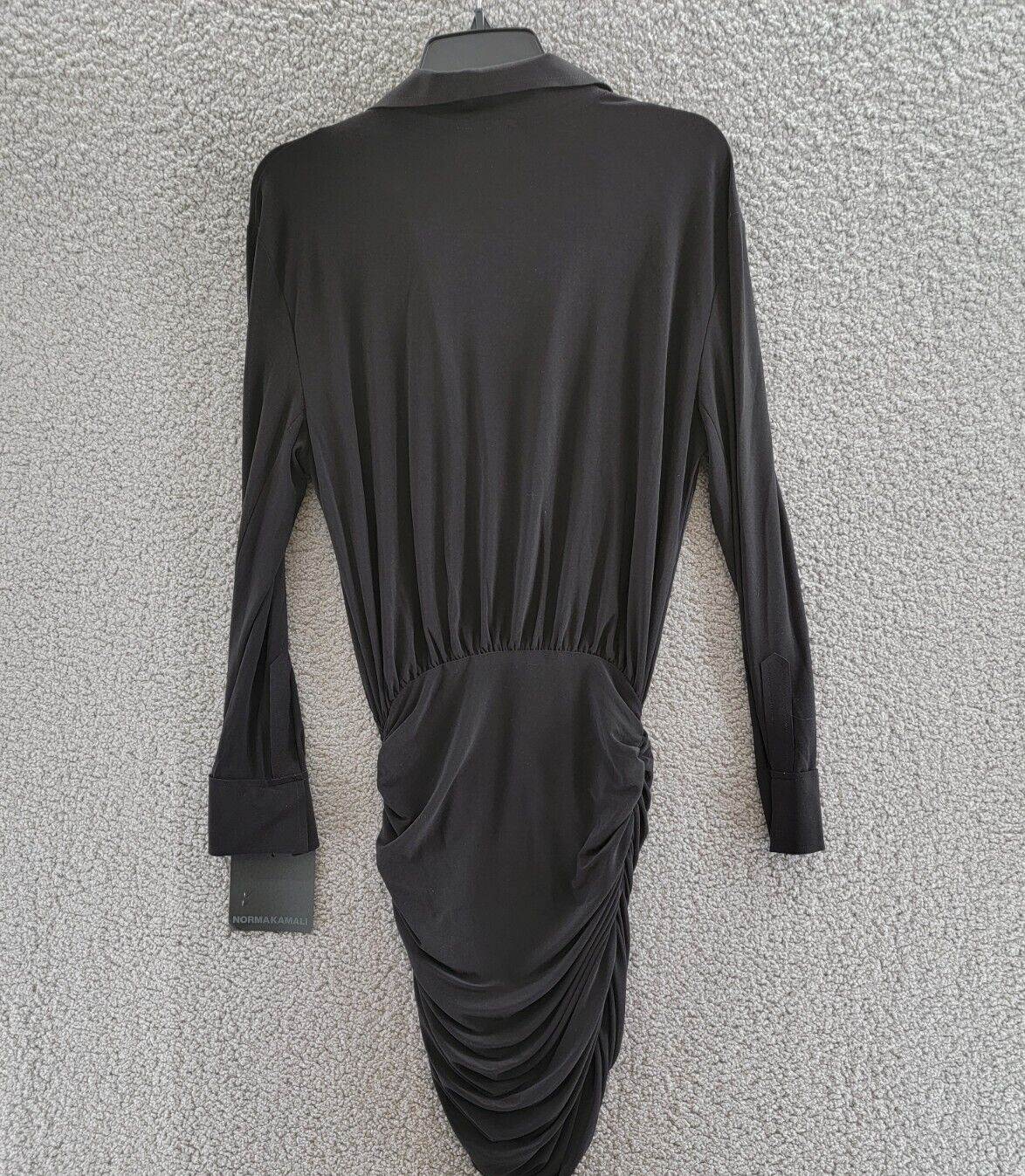Norma Kamali Shirred Mini Shirt Dress Women's XS/34 Black Collared Pullover L/S - Picture 10 of 16