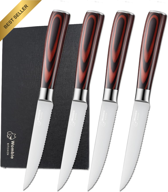 4.5-Inch Steak Knives Set – Premium German Steel, Ultra-Sharp Serrated Blade, 4-