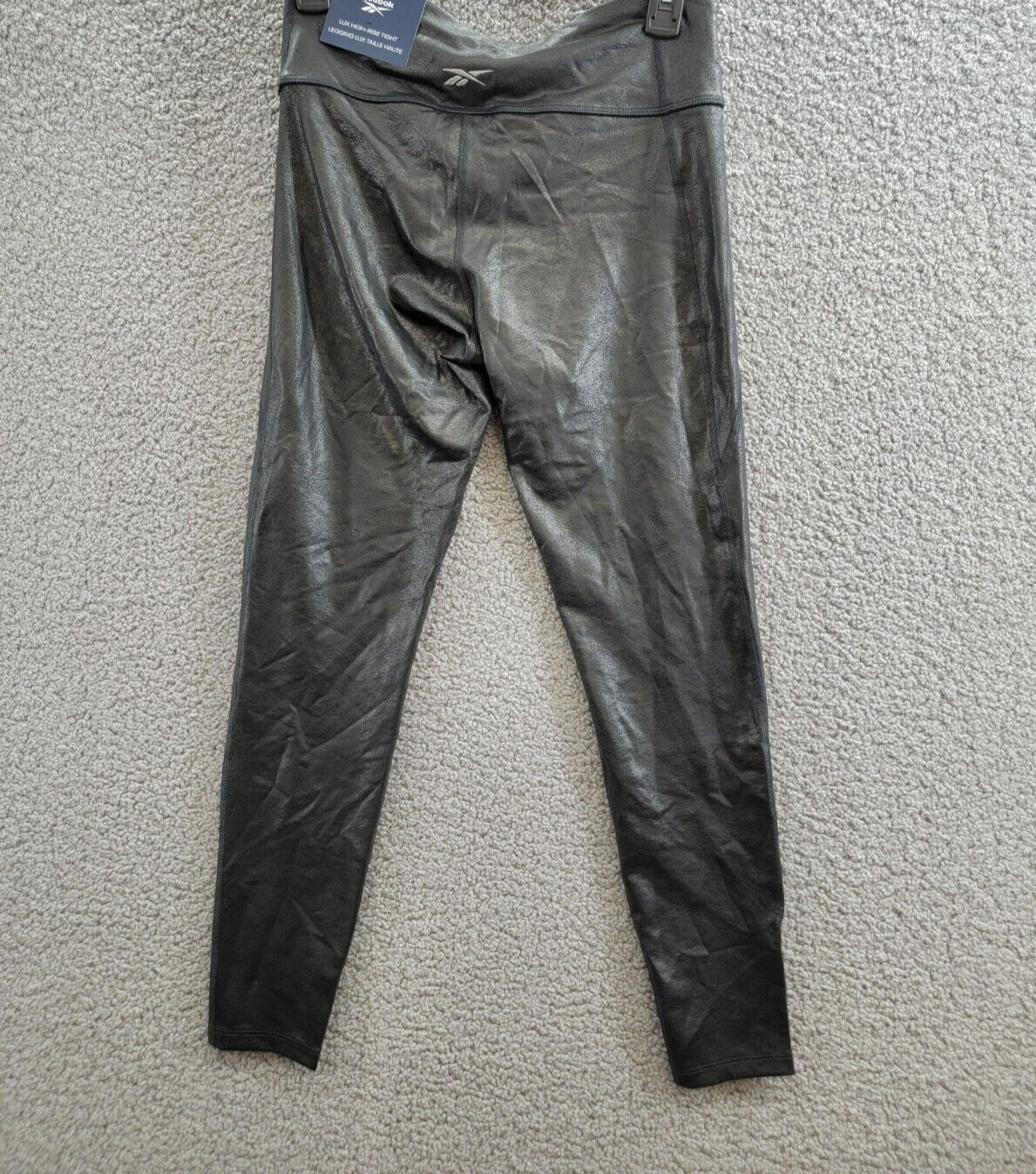 Reebok Lux Faux Leather High Rise Leggings Women's M Black Elastic Waist Pull On - Picture 15 of 19