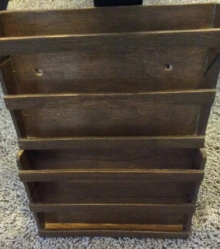 PRIMITIVE WOODEN WALL MOUNT BILL LETTER 2-TIER FILE ORGANIZER  HAND MADE