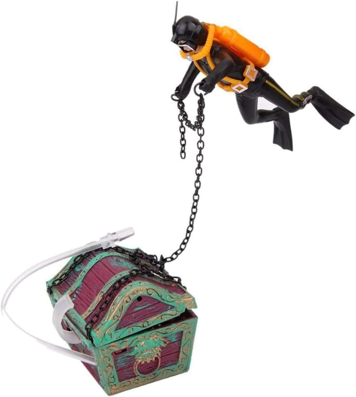 Saim Aquarium Treasure Chest Diver Fish Tank Landscape Ornament Air Bubbler Deco