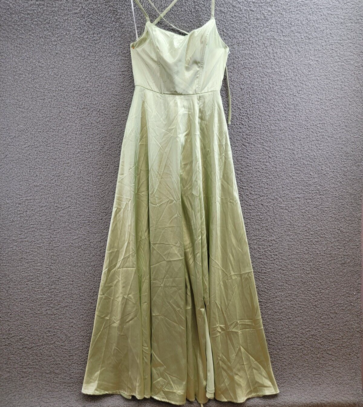 Speechless Satin Front-Slit Lace-Up Gown Juniors' 5 Pistachio Back Zip Closure - Picture 2 of 15