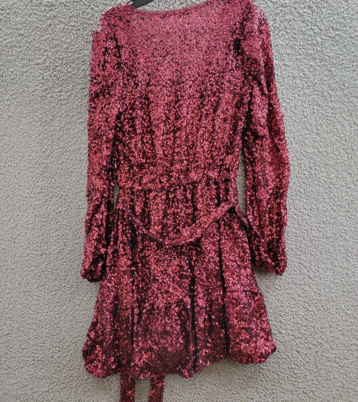 Betsy & Adam Sequin Belted Long-Sleeve Dress Women's 6 Plum V-Neck Snap Pullover - Picture 11 of 16
