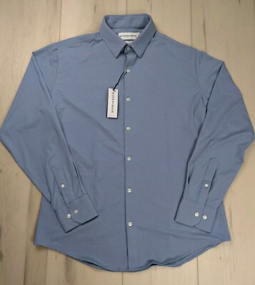 Mizzen + Main Mens M Standard Fit Bryant Blue Shadow Long Sleeve Dress Shirt NWT