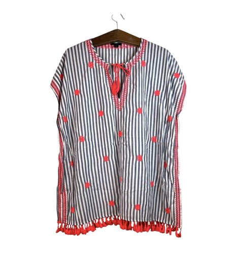 J. CREW Embroidered Beach Tunic In Stripe L2790 Vacation