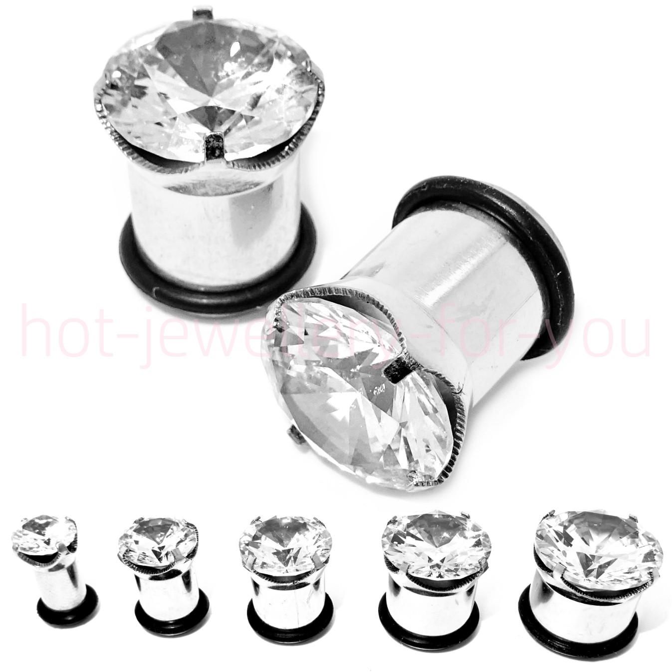 ACRYLIC SCREW BACK FLESH TUNNEL EAR PLUG WITH ACRYLIC RHINESTONES DIAMOND GEMS