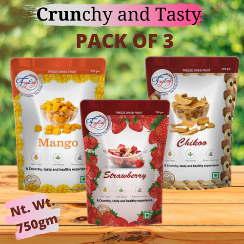 FZYEZY Gefriergetrocknete Mango-, Erdbeer- und Chikoo-Fruchtpackung mit 3...