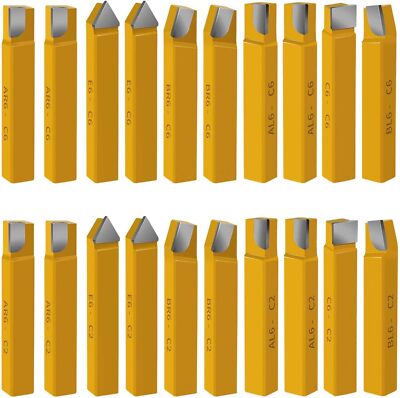 20 pc 1/2''Carbide Tip Tipped Cutter Tool,Metal Lathe 1/2in, Yellow-1/2'' 