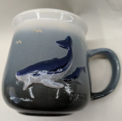 MAUI Whale Coffee Mug Cup Pottery 3D Handcrafted K&S Hawaiian Creations 12 oz