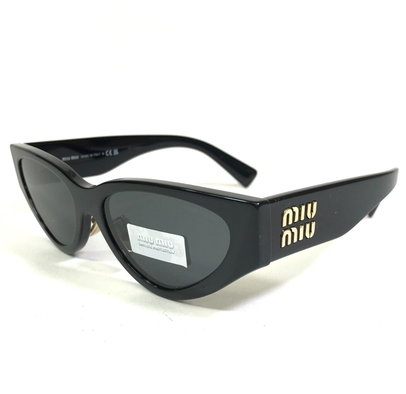 Pre-owned Miu Miu Sunglasses Smu03z 1ab-5s0 Polished Black Gold Cat Eye Frames 54-17-140 In Gray