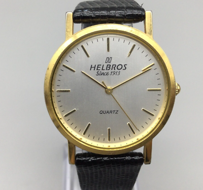 Vintage Helbros Watch Men 33mm Gold Tone Round Leather Band New Battery