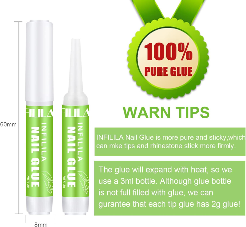 Nail Glue, Super Strong Nail Glue for Press on Nails, 12PCS Professional Long La