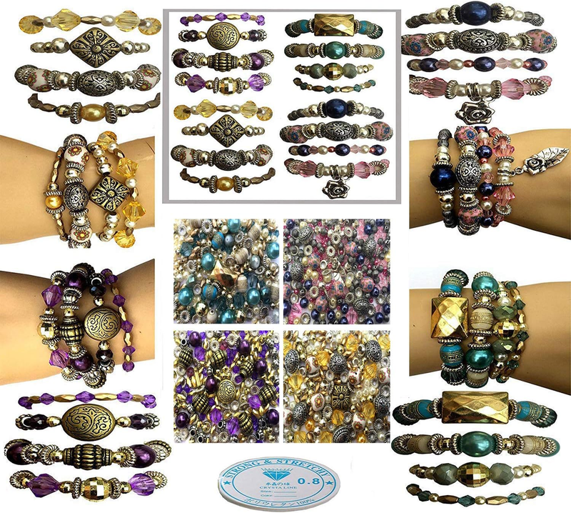 Bracelet Making Kit Adults Makes 16 Stretch Bracelets Antique Boho Beads Elastic