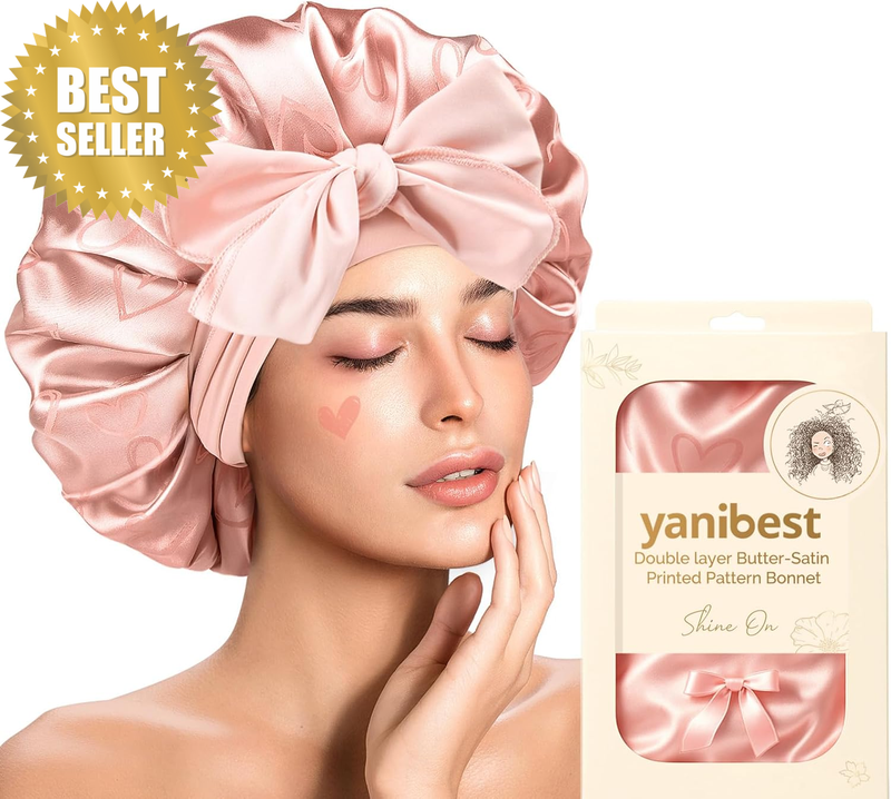 Silk Bonnet Satin Bonnet for Sleeping Women，Double Layer with Tie Band，Curly Hai