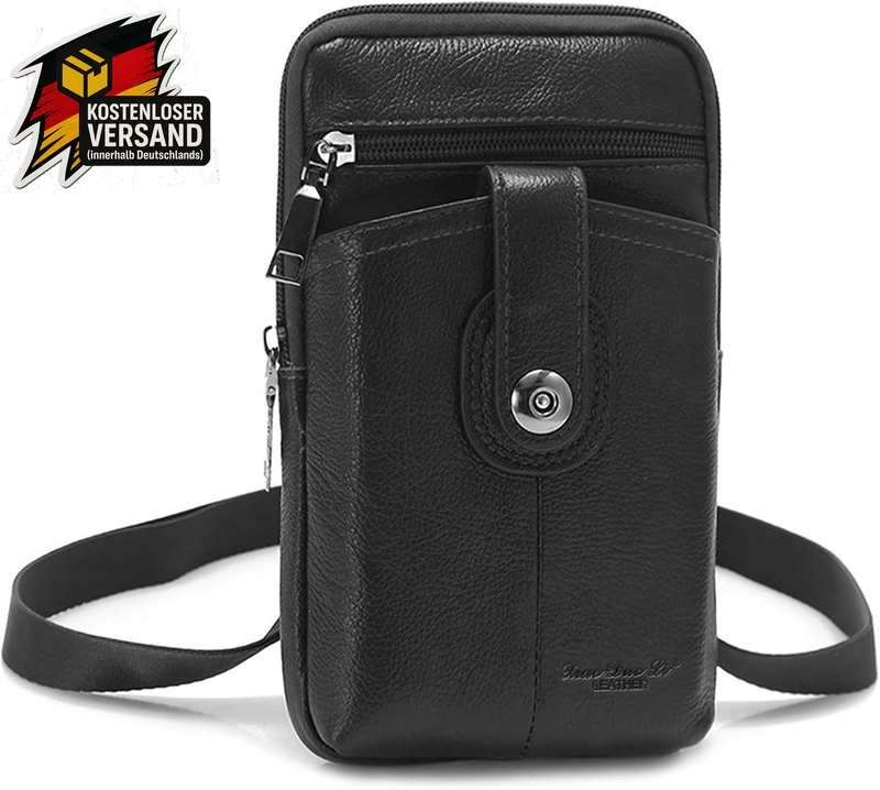 Handytasche Gürtel Vertikal Pu-Leder Herren Echtes Leder Hüfttasche Männer Umhängetasche Holster Schwarz Stück