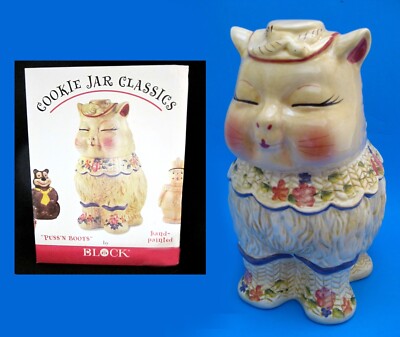 Puss N Boots *** 1999 RARE JONAL Ceramic Cookie Jar Hand Painted ** New in Box