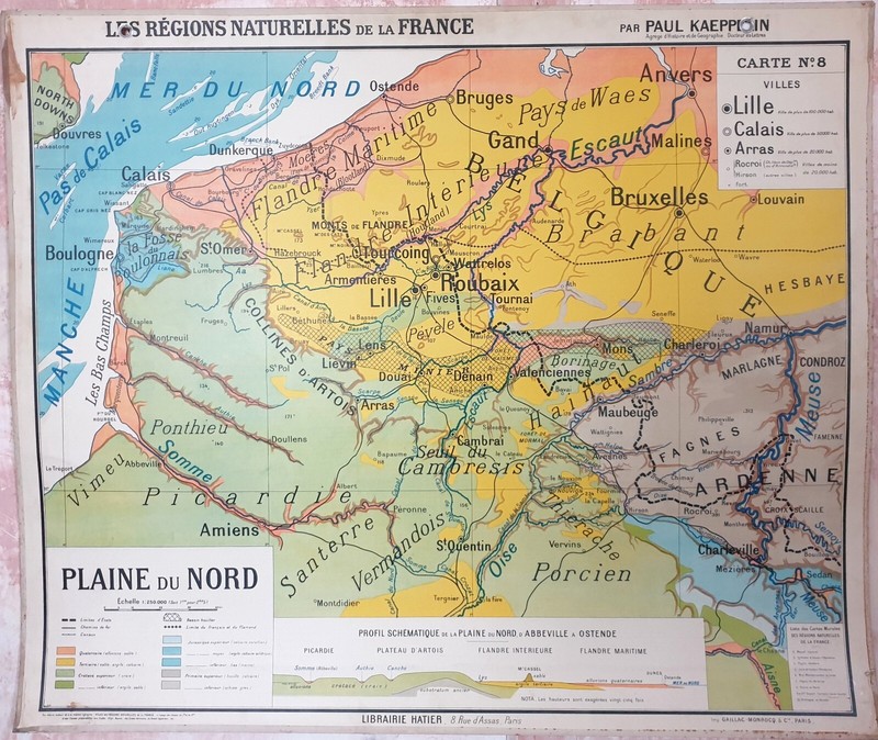 ð Ancienne Carte Scolaire Hatier Kaeppelin 8, 1940 France Plaine Nord, Belgique
