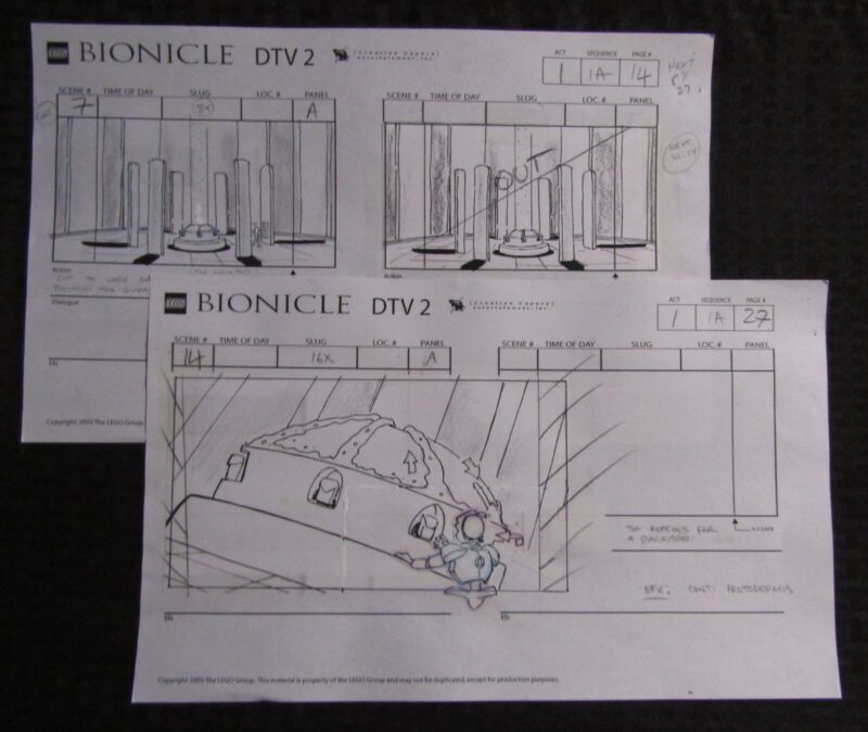 2003 Lego Bionicle Dtv2 14x8.5" Pencil Storyboard Art Sc43 Pgs 14 & 27 Toa