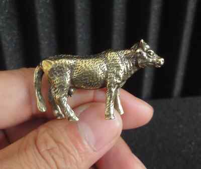 Vintage Style Fine Solid Brass Copper Cow Animal Statue Sculpture
