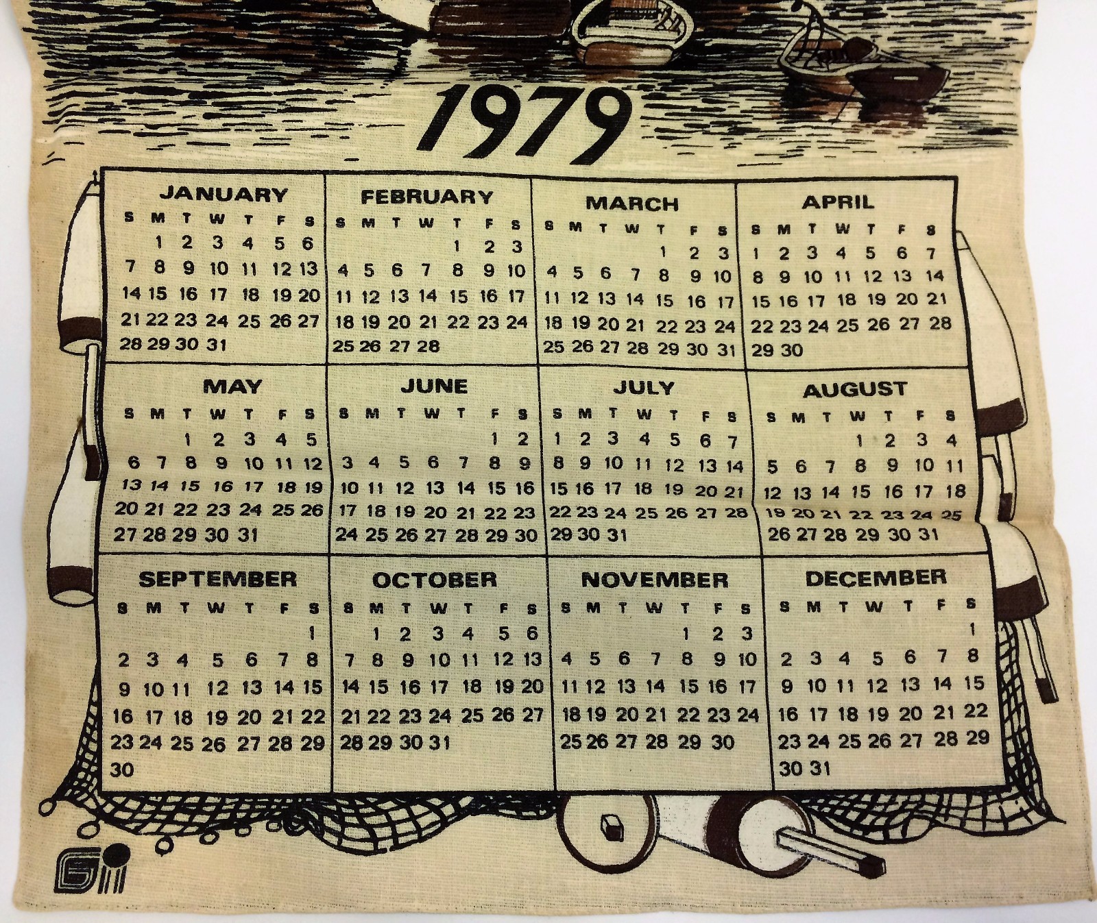 Vintage Calendar Kitchen Towel Gindi International 1979 Very Good Condition