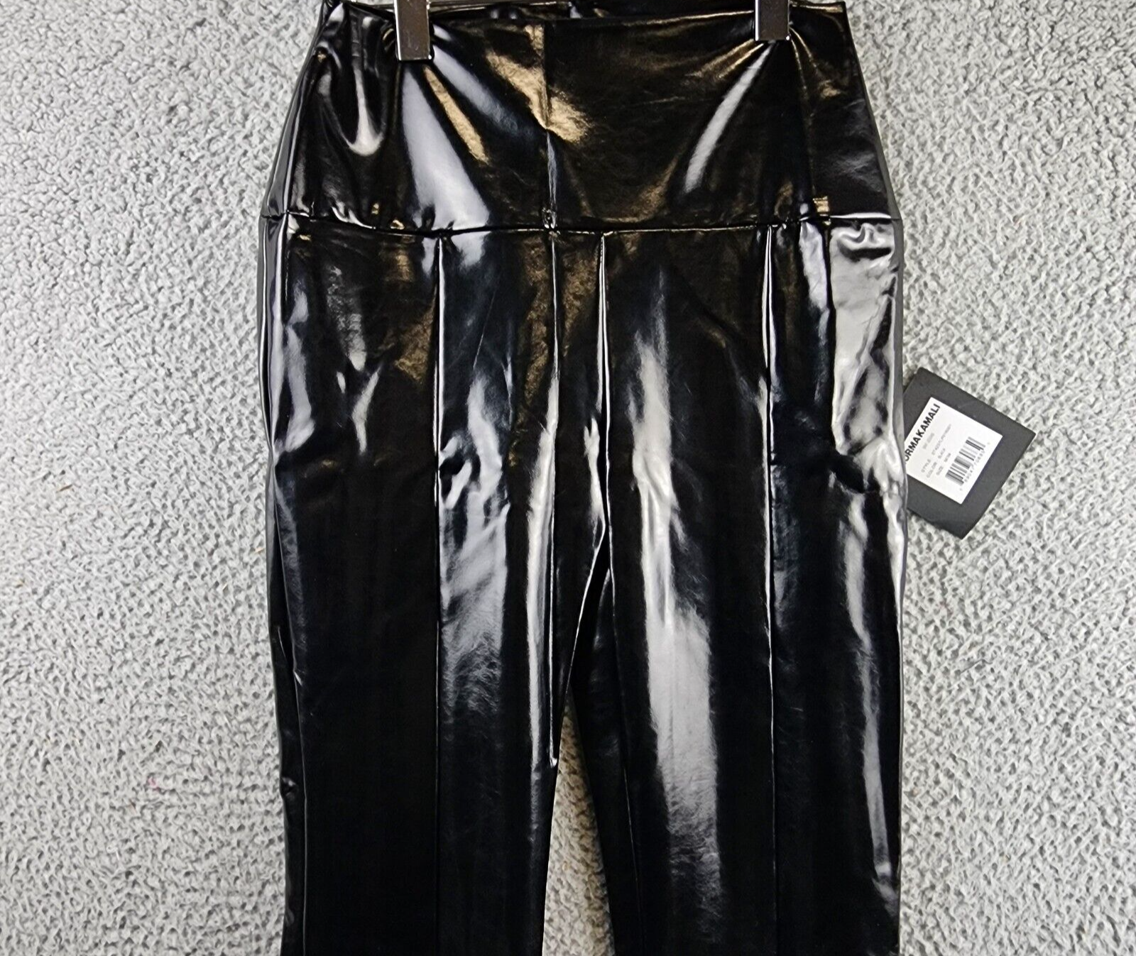 Norma Kamali Faux Leather Slit Hem Leggings Women's M/34 Black Elastic Waist - Picture 4 of 14