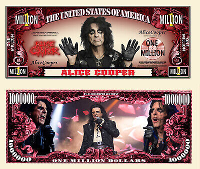 Alice Cooper Million Dollar Bill Play Funny Money Novelty Note + FREE SLEEVE