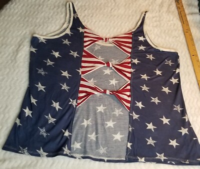 VENUS USA Women s Top Sleeveless Distressed Open Bow Back Multi-color Sz XL