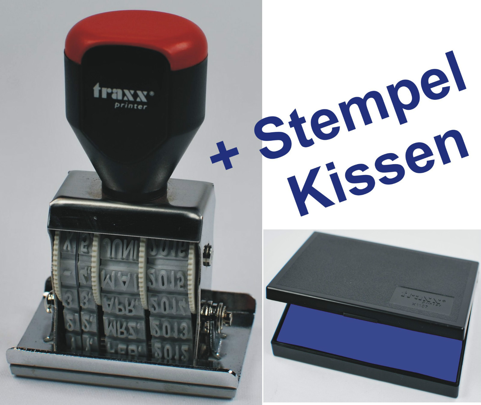 Metall Stempel Datumstempel   -  BEZAHLT AM   -  mit Datum NEU mit Stempelkissen