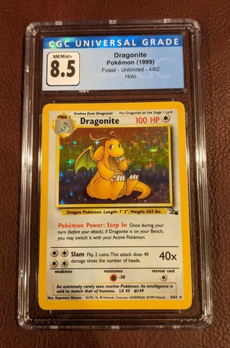 Graded Dragonite Fossil Holo Rare Pokemon 4/62 CGC 8.5 NM