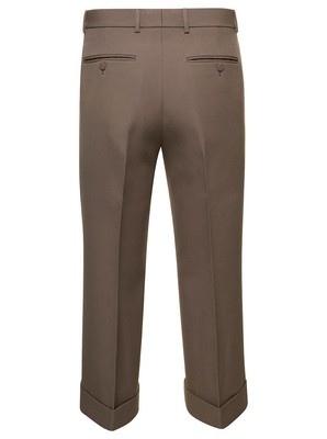 Pre-owned Gucci Beige Textured Gabardine Cropped Trousers In Wool Man In Brown