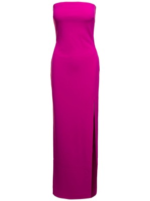 Pre-owned Solace London Fuchsia Maxi 'zora' Dress With Deep Front Vent In Polyester Woman In Pink