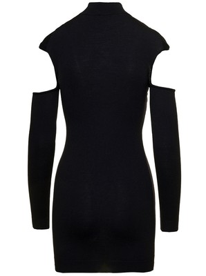 Pre-owned Coperni Mini Black Dress With Mock Neck And Twisted Cut-out In Wool Woman