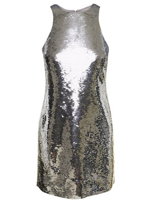 Pre-owned Michael Kors Michael  Sequin Tank Mini Dress In Silver
