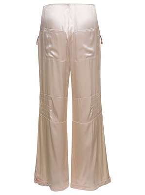 Pre-owned Fendi Ivory White Satin Cargo Pants With Ff Baguette Buckles In Viscose Woman