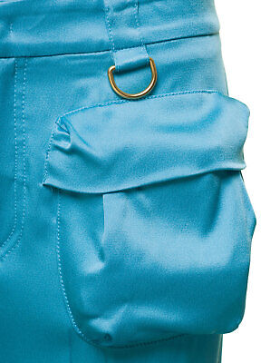 Pre-owned Blumarine Light Blue Cargo Pants With Macro Patch Pockets In Satin Woman 40 It