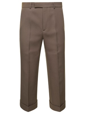 Pre-owned Gucci Beige Textured Gabardine Cropped Trousers In Wool Man In Brown