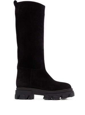 Pre-owned Gia Borghini Black Slip-on Boots With Chunky Sole In Suede Woman 40 It