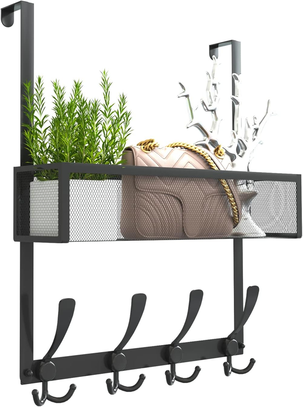 Over The Door Hooks Organizer,Over Door Hanger Towel Rack Mesh Basket with 12 Ho