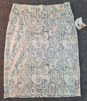 LuLaRoe Woman's 2XL White Silver Metallic Colorful Design Stretch Skirt NEW