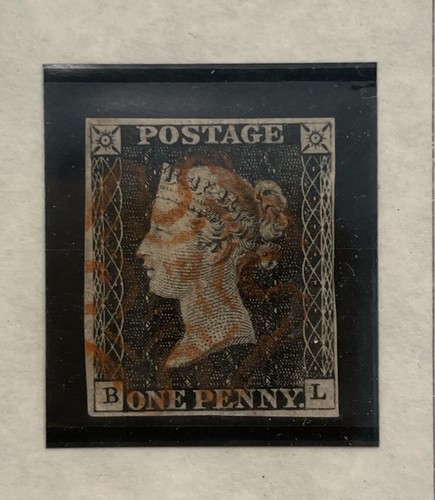 ペニーブラック　1840年 BLACK1x - 1840 Penny Black, 1-2 margin with album - Mystic